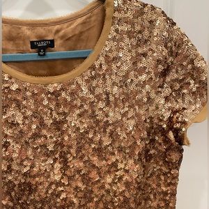 Talbots Gold Sequins Silk Short Sleeve Blouse Size 12